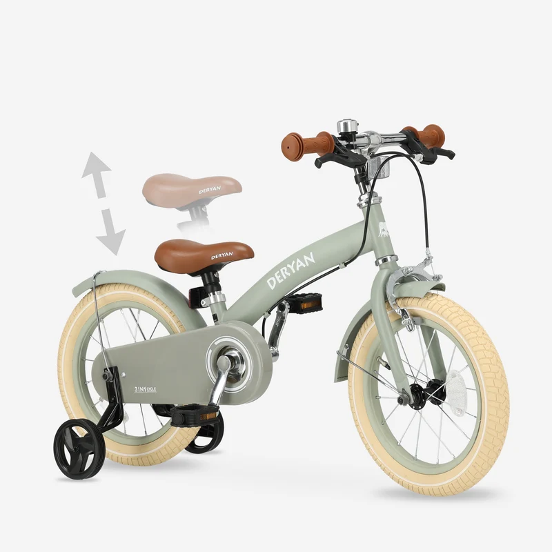 Deryan Kinderfahrrad 14 Zoll – 3-in-1 – Laufrad Grün