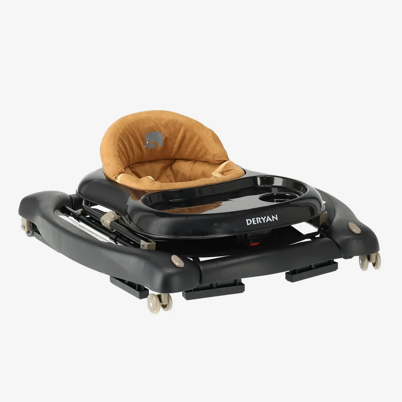 Deryan Luxuriöser 4-in-1-Kinderwagen - Schaukelfunktion - Inklusive Spielset und Tablett - faltbar - Schwarz & Nougat