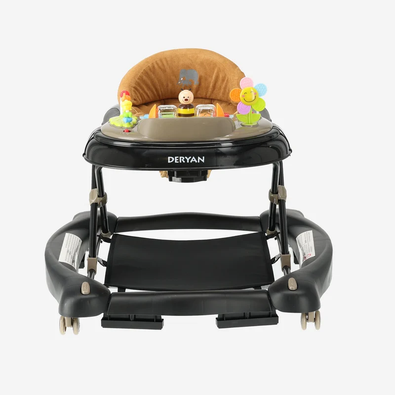 Deryan Luxuriöser 4-in-1-Kinderwagen - Schaukelfunktion - Inklusive Spielset und Tablett - faltbar - Schwarz & Nougat