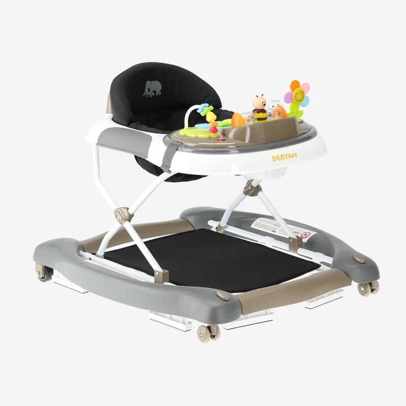 Deryan Luxuriöser 4-in-1-Kinderwagen - Schaukelfunktion - Inklusive Spielset und Tablett - faltbar - Braun