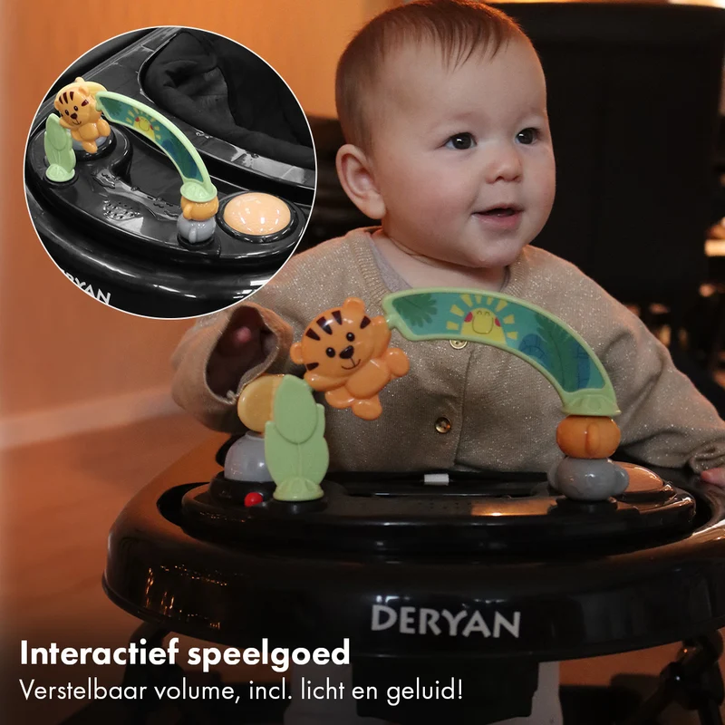 Deryan Luxuriöser 2-in-1-Kinderwagen - Schaukelfunktion - Inklusive Spielset und Tablett - faltbar - Schwarz