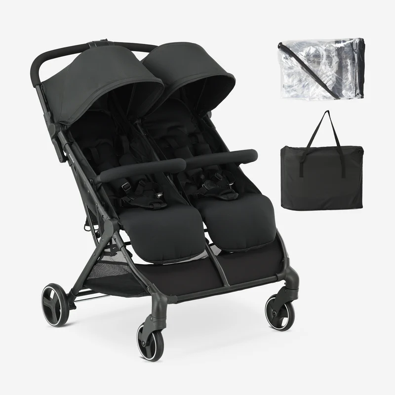 Mooiys Tess Twin Duo Buggy - Inclusief regenhoes - Inclusief Draagtas - Zwart