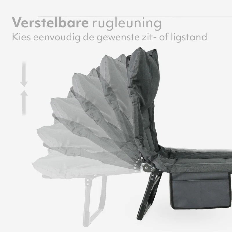 Mooiys Opvouwbaar Veldbed – Campingbed met Verstelbare Rugleuning – Grijs