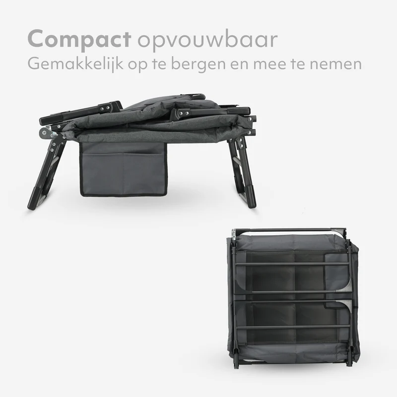 Mooiys Opvouwbaar Veldbed – Campingbed met Verstelbare Rugleuning – Grijs