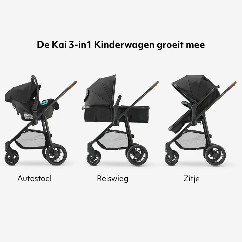 Mooiys Kai Kinderwagen - 3-in-1 reissysteem kinderwagen - Zwart