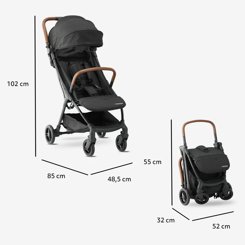Mooiys Ash Buggy – Kompakter Kinderwagen – Schwarz