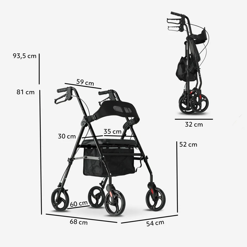 Mooiys Brian Rollator – leicht und zusammenklappbar – mit Sitzfunktion – für drinnen und draußen