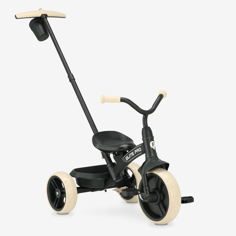 QPlay Elite Pro Luxe Driewieler met duwstang - Zwart