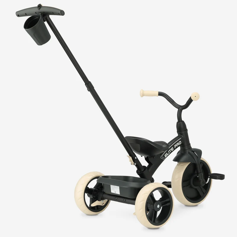 QPlay Elite Pro Luxe Driewieler met duwstang - Zwart