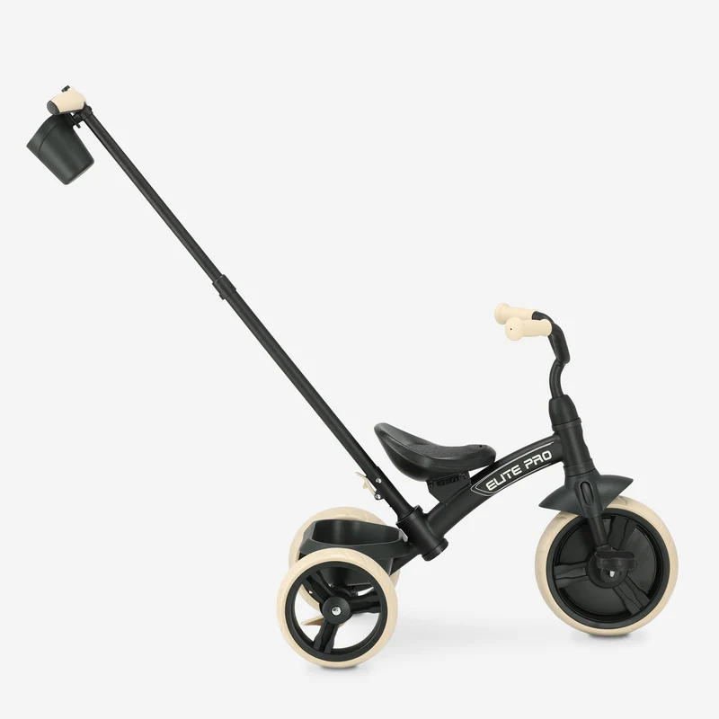 QPlay Elite Pro Luxe Driewieler met duwstang - Zwart