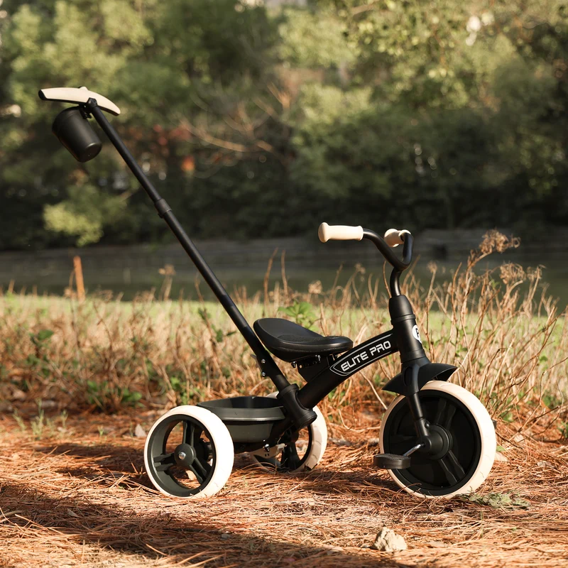 QPlay Elite Pro Luxe Driewieler met duwstang - Zwart