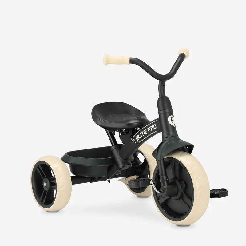 QPlay Elite Pro Luxe Driewieler met duwstang - Zwart