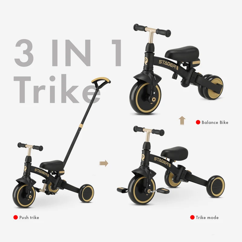 Qplay Stager 3-in-1 Dreirad - Schwarz/Gold