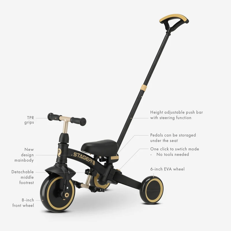 Qplay Stager 3-in-1 Dreirad - Schwarz/Gold