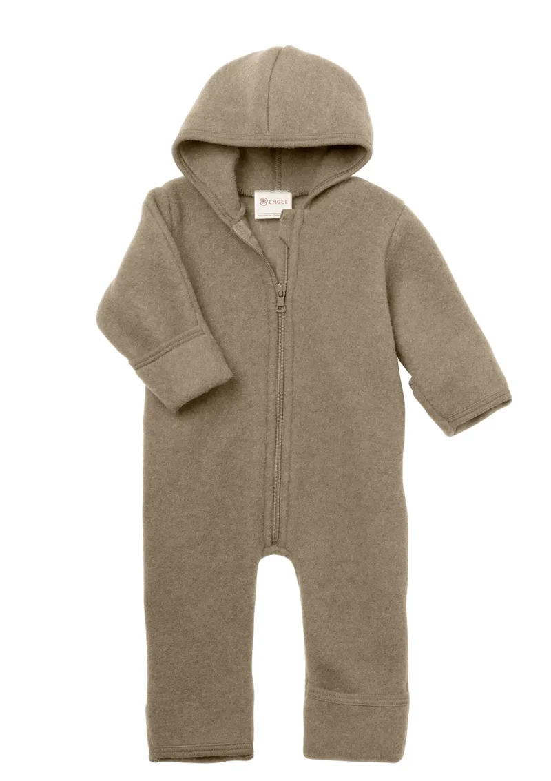 Wollfleece Kapuzenoverall mit Reißverschluss Walnuss