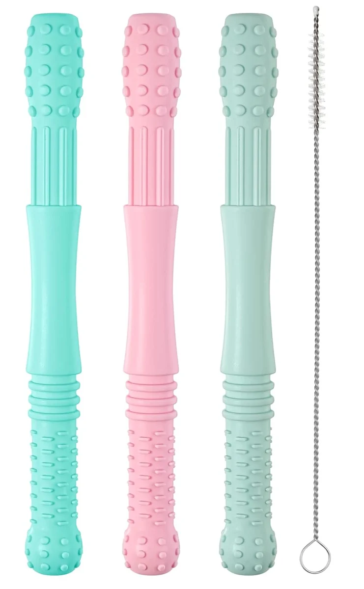 HOPTON silikonowy gryzak masujący 3 sztuki + szczotka do czyszczenia 16,8 cm