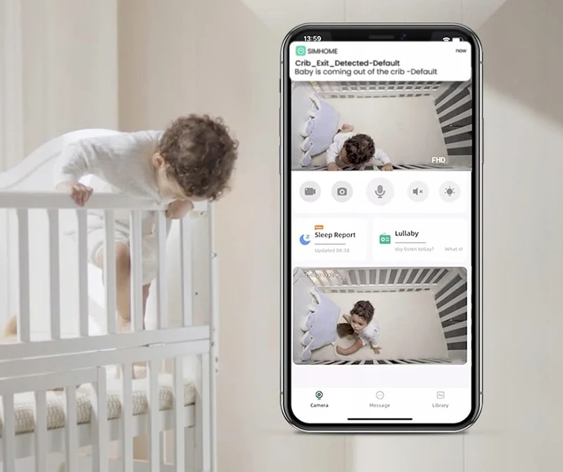 SIMSHINE Baby Pro kamera 2K FHD 360° niania elektroniczna iOS Android + uchwyt