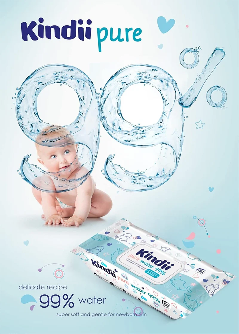 KINDII Pure Water 99 chusteczki nawilżane wodą x60