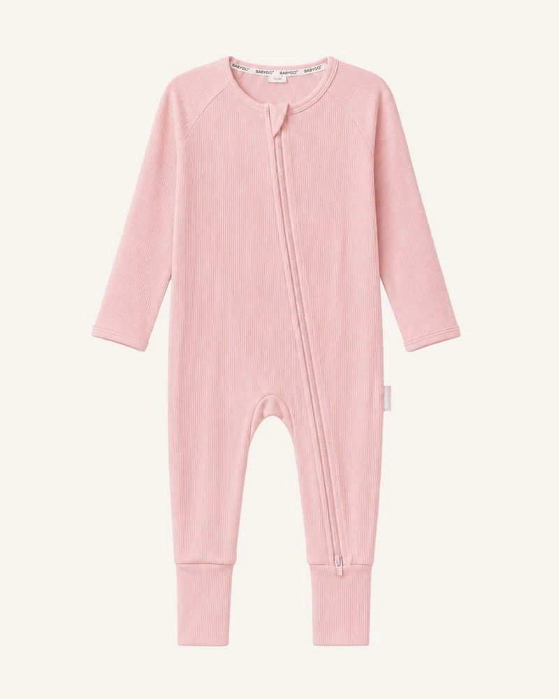 BABYGO® Dusty Pink gerippter Schlafanzug mit Reißverschluss