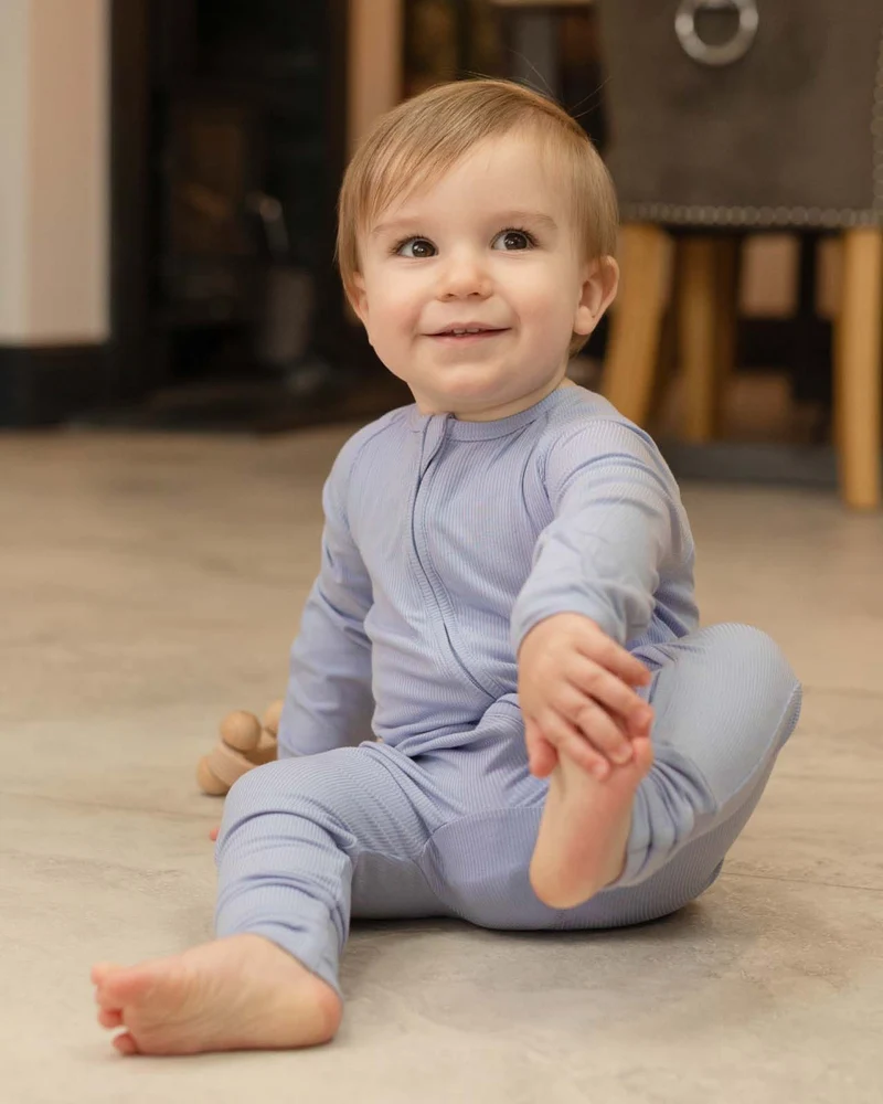 BABYGO® Schieferblauer gerippter Schlafanzug mit Reißverschluss