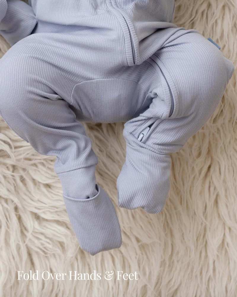 BABYGO® Schieferblauer gerippter Schlafanzug mit Reißverschluss