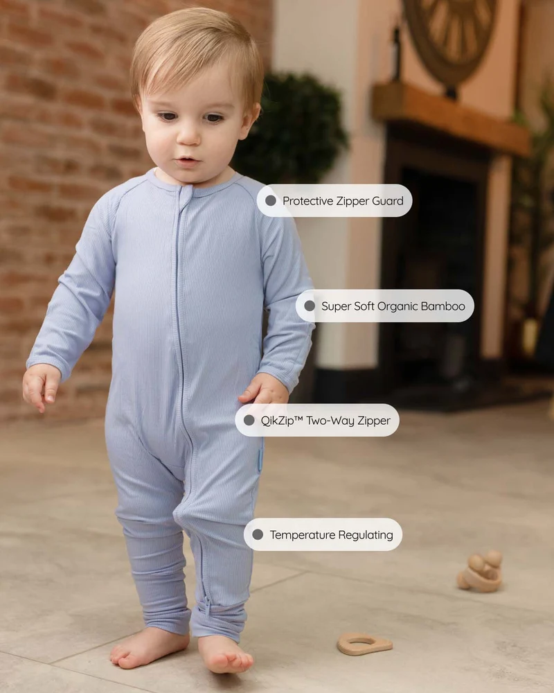 BABYGO® Schieferblauer gerippter Schlafanzug mit Reißverschluss