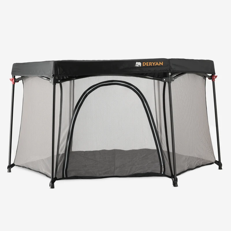 Deryan Tragbares Laufgitter - Schwarz - Feste Matratzenbasis - Reisebox - Campingbett
