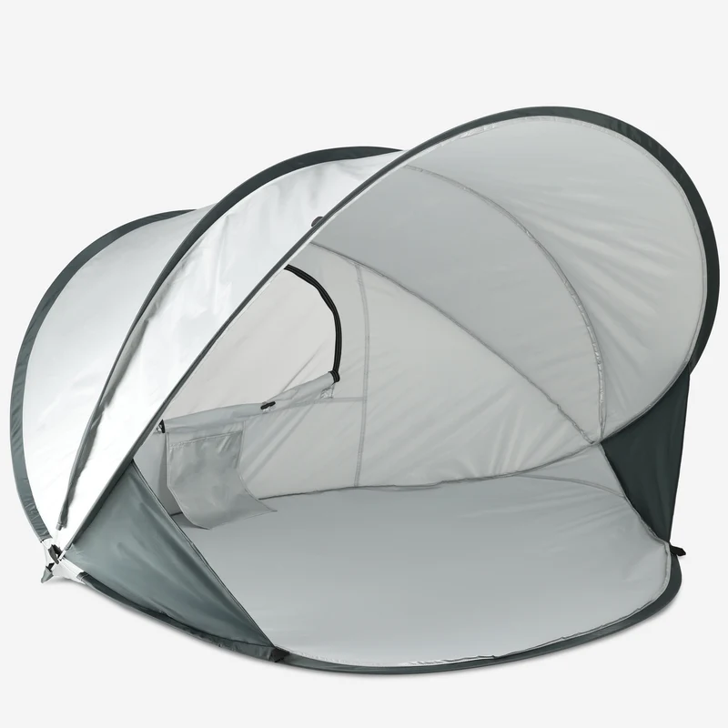 Deryan Luxuriöses Pop Up Strandzelt XXL - Anti-UV 50+ - Silber