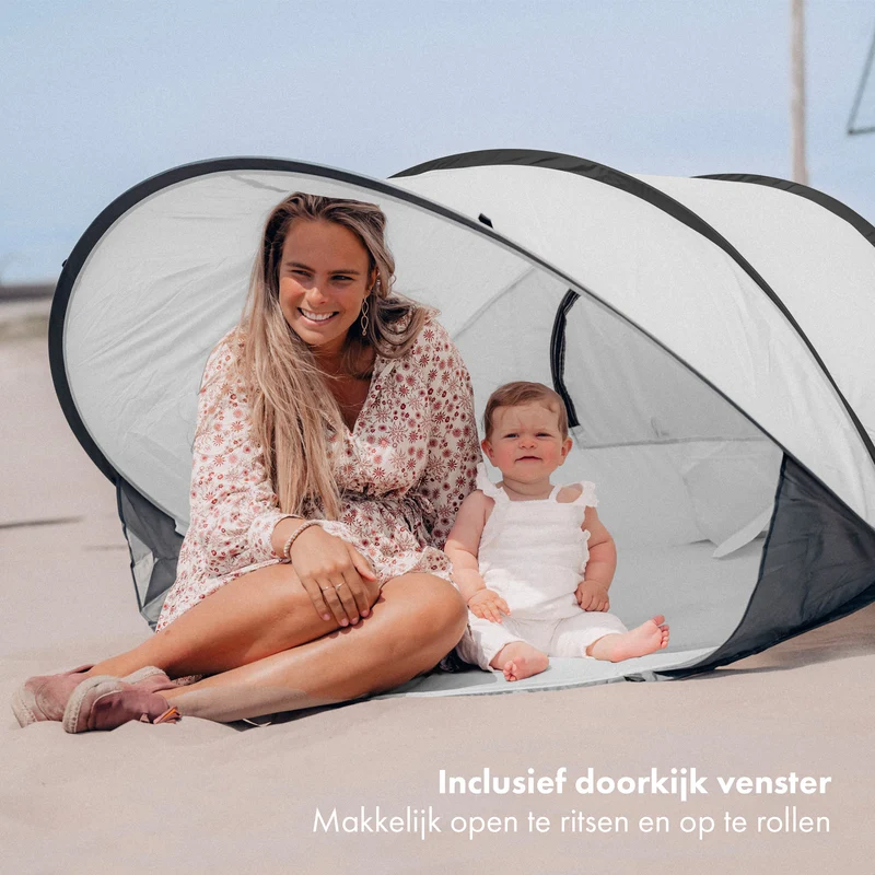 Deryan Luxuriöses Pop Up Strandzelt XXL - Anti-UV 50+ - Silber