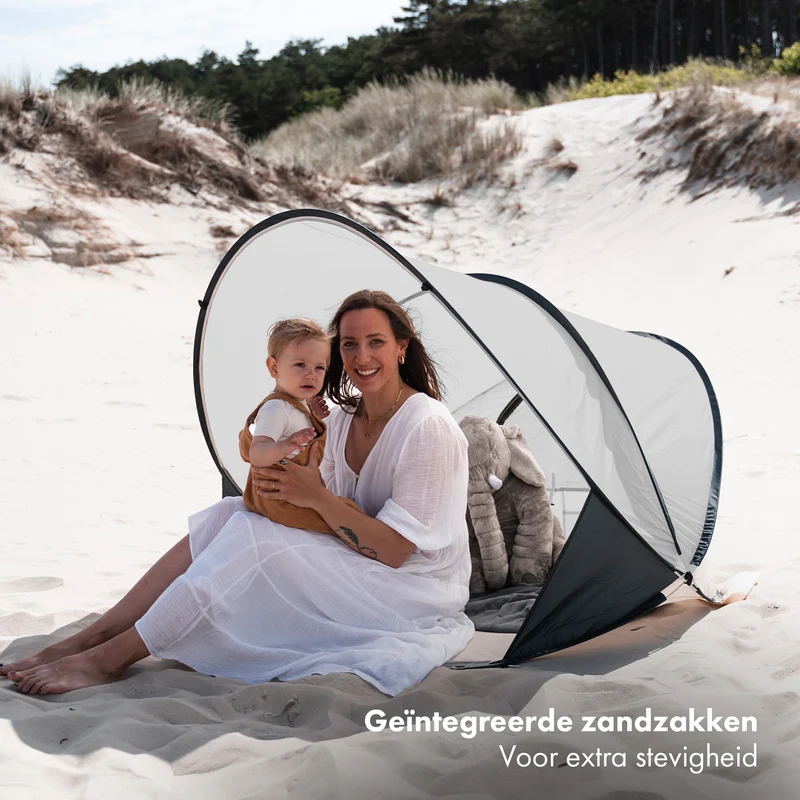 Deryan Luxuriöses Pop Up Strandzelt XXL - Anti-UV 50+ - Silber