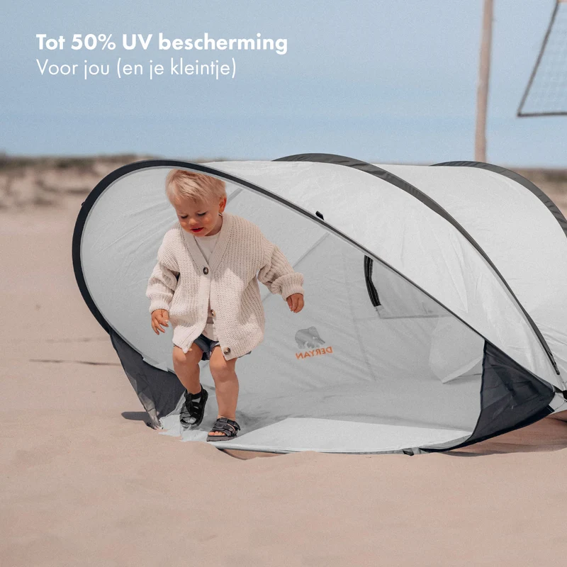 Deryan Luxuriöses Pop Up Strandzelt XXL - Anti-UV 50+ - Silber