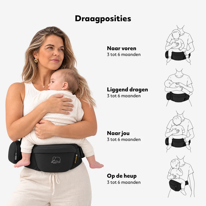 Deryan Pack Basic Luxe Hip Carrier - Baby und Kleinkind Hip Seat - Babytrage Schwarz