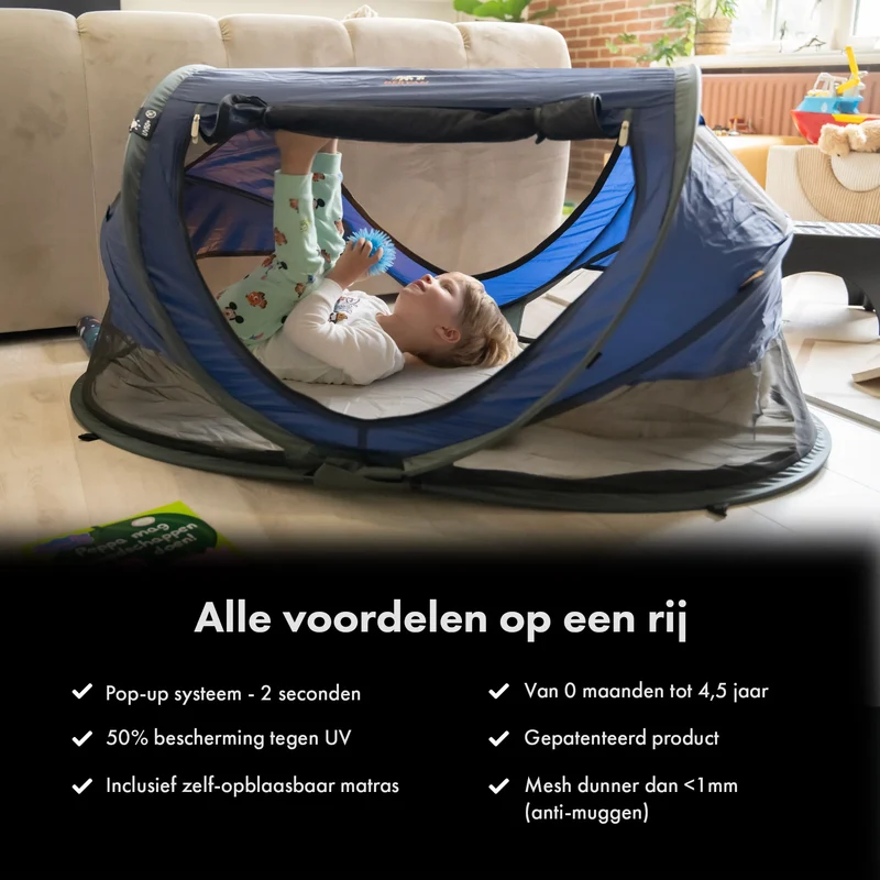 Deryan Luxus-Campingbett für Kleinkinder - Inklusive selbstaufblasbarer Matratze - Navy