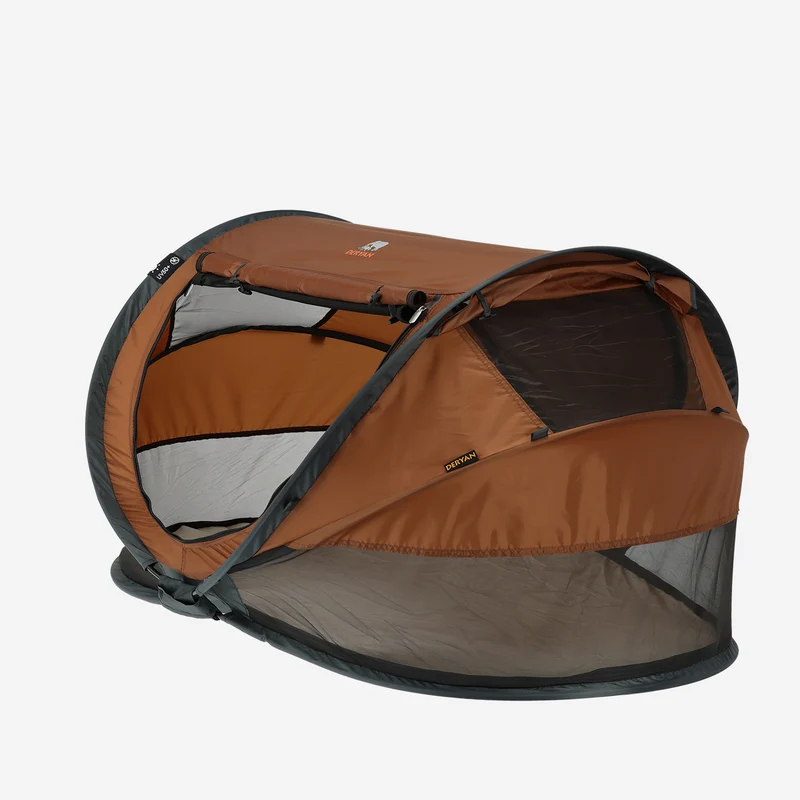 Deryan Luxus-Campingbett für Kleinkinder - Inklusive selbstaufblasender Matratze - Karamell