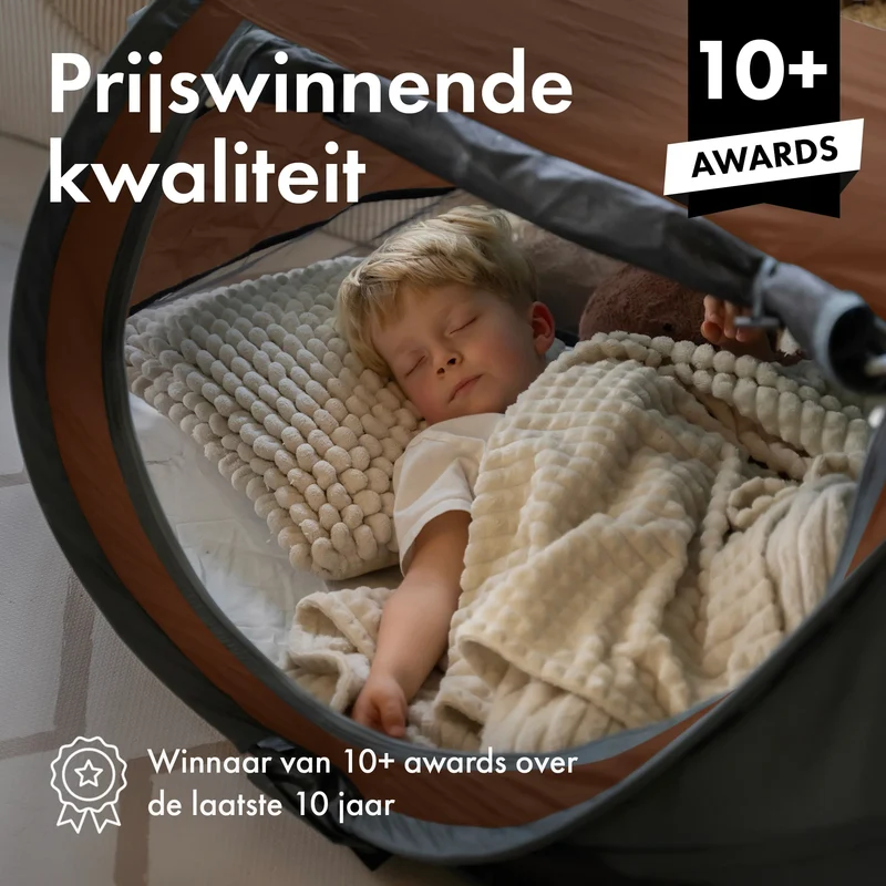 Deryan Luxus-Campingbett für Kleinkinder - Inklusive selbstaufblasender Matratze - Karamell