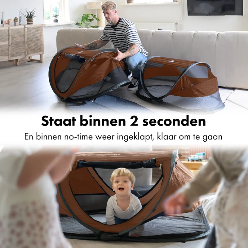 Deryan Luxus-Campingbett für Kleinkinder - Inklusive selbstaufblasender Matratze - Karamell