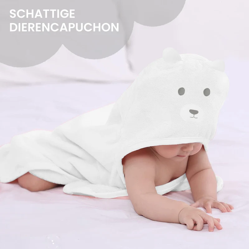 Mooiys Multifunktions-Baby-Fleecedecke mit Kapuze - Wickeldecke - Decke 75x100 cm - Eisbär