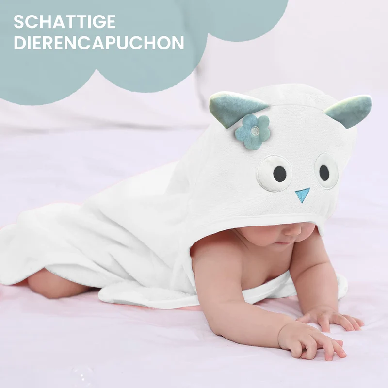 Mooiys Multifunktions-Baby-Fleecedecke mit Kapuze - Wickeldecke - Decke 75x100 cm - Eule