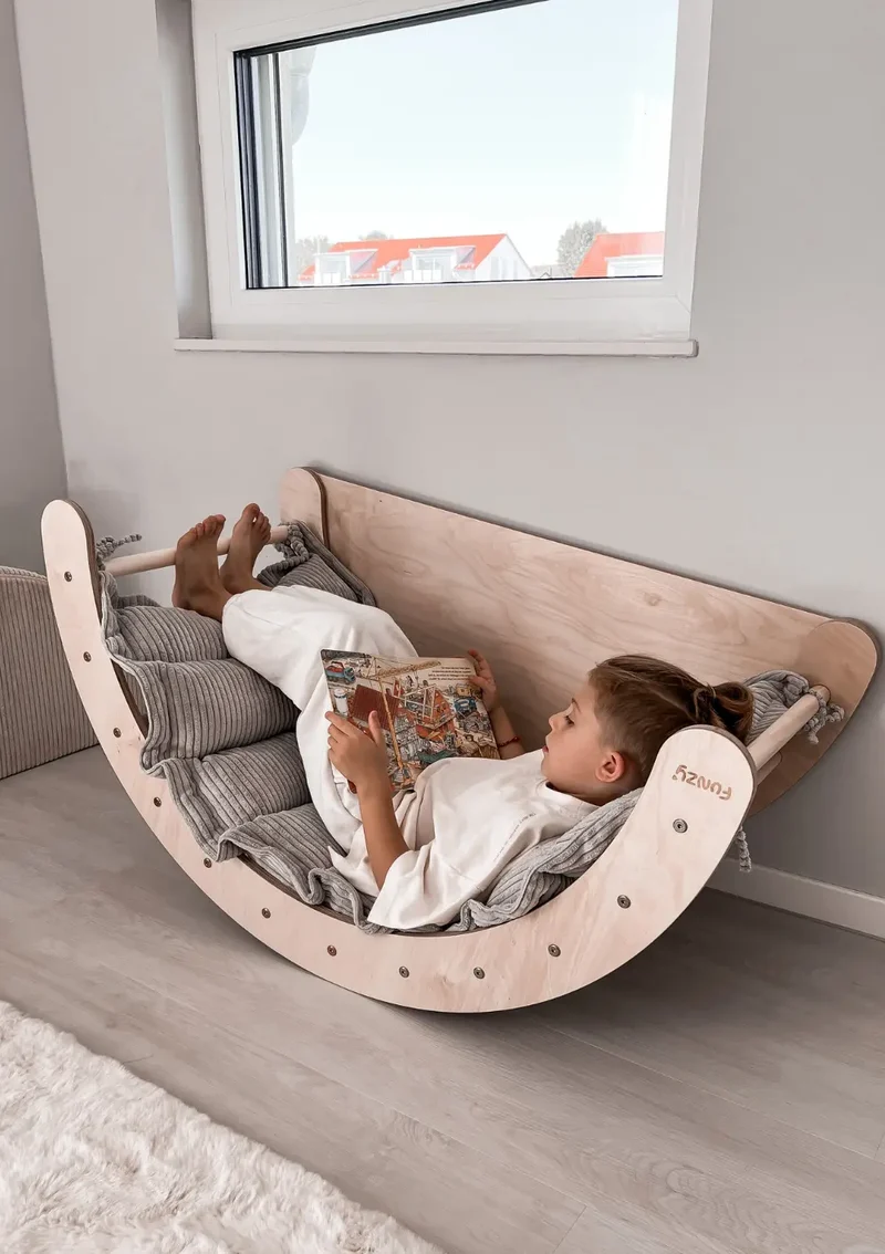 Kletterbogen Birke Natur inkl. Kissen Cord Koala Grau