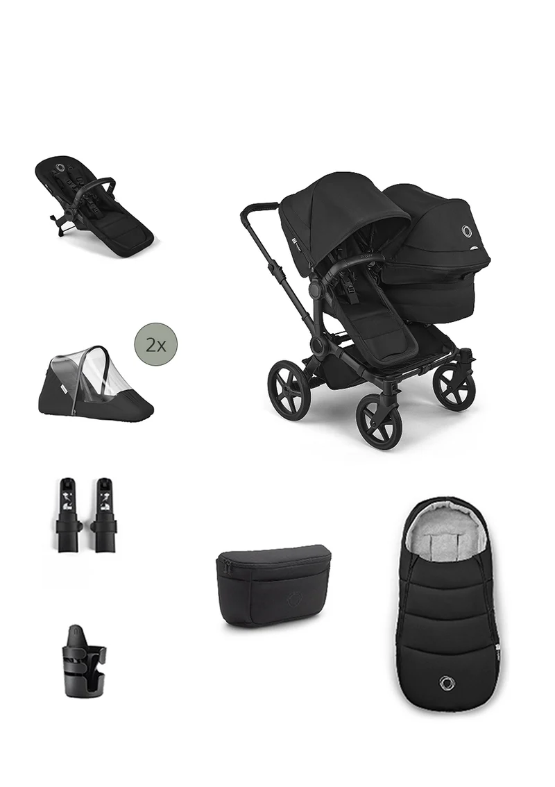 'Donkey 6 Double' Bundle – Unverzichtbares Kinderwagen-Set Heritage Black