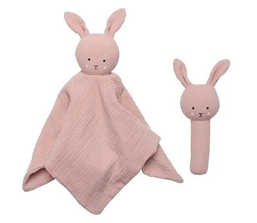 Jabadabado Baby Geschenkset 2tlg, Geschenkbox Hase, Schmusetuch und Stabrassel