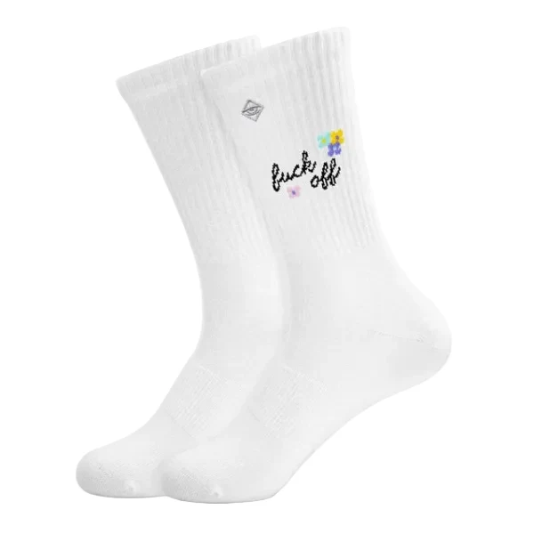 "Fuck off" - weiße Tennissocken von J. Clay für Frauen und Männer