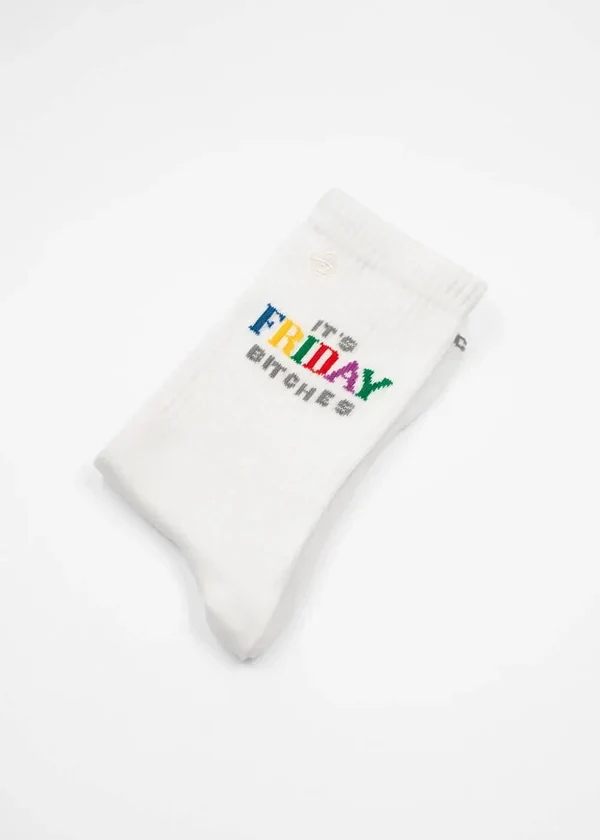 "It´s Friday" - weiße Tennissocken von J. Clay für Frauen und Männer