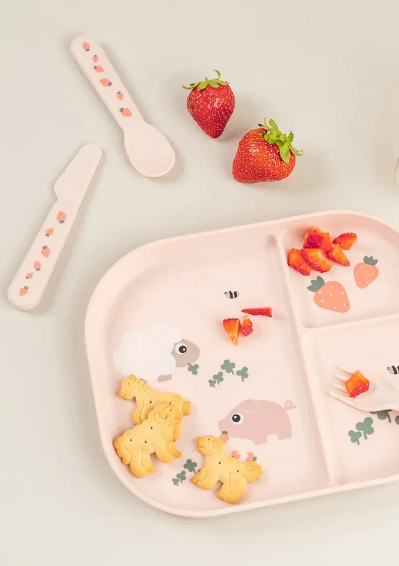 Kinderbesteck-Set 'Foodie' Tiny farm rosa