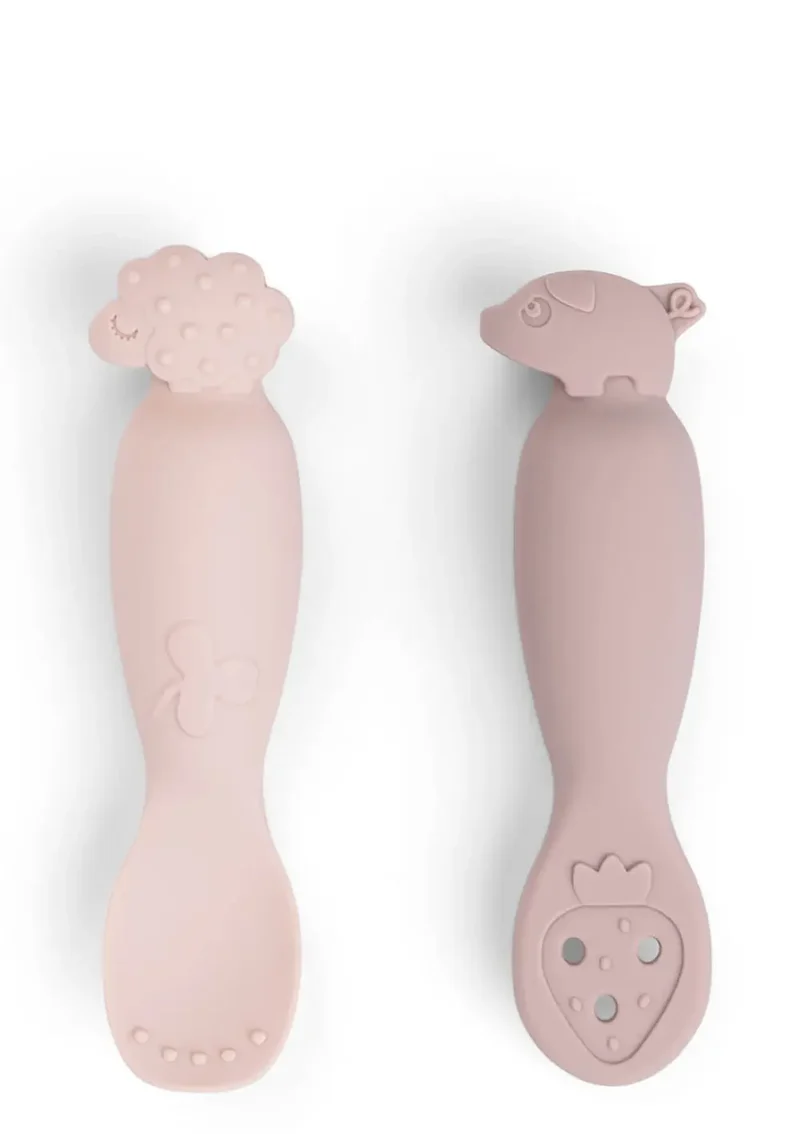 Silikon Babylöffel-Set Tiny farm rosa