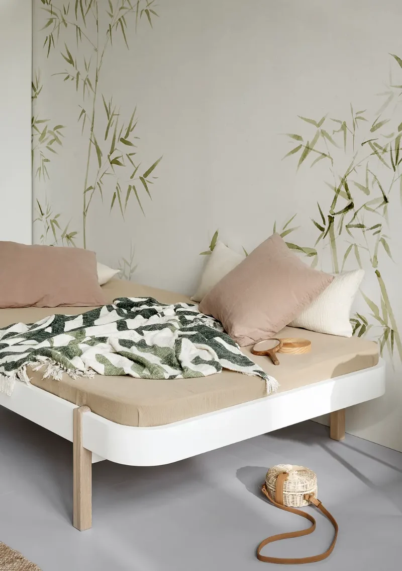 Lounger Bett 'Wood' Weiß/Eiche 200 x 120 cm