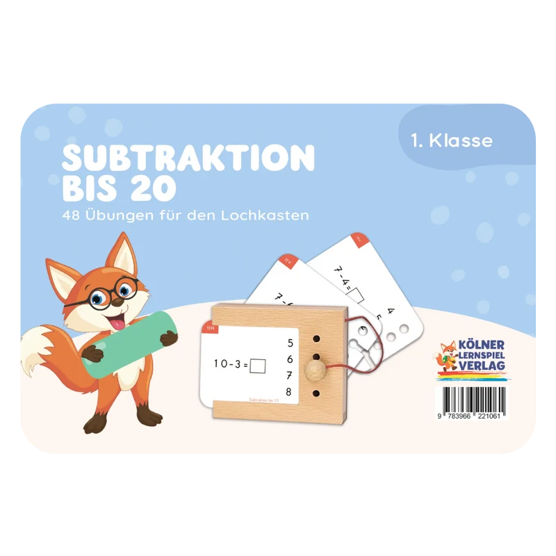 Kartensatz "Subtraktion bis 20" für den Lochkasten (1. Klasse)
