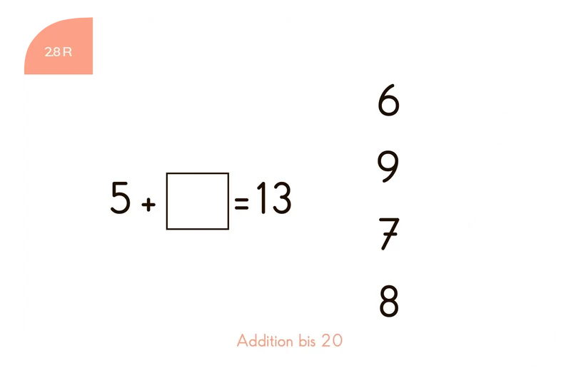 Kartensatz "Addition bis 20" für den Lochkasten (1. Klasse)