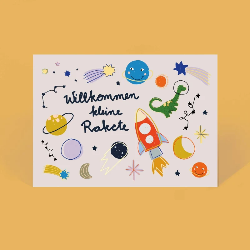 "Willkommen kleine Rakete" Karte zur Geburt von Liesels Wicht
