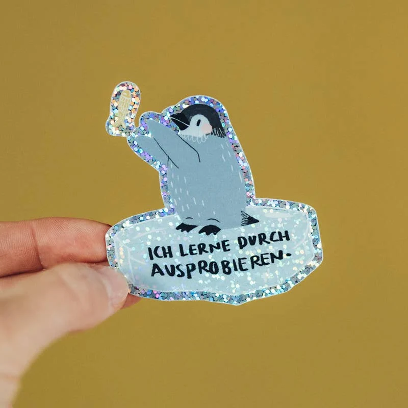 Pinguin-Glitzersticker "Ich lerne durch Ausprobieren" von Liesels Wicht